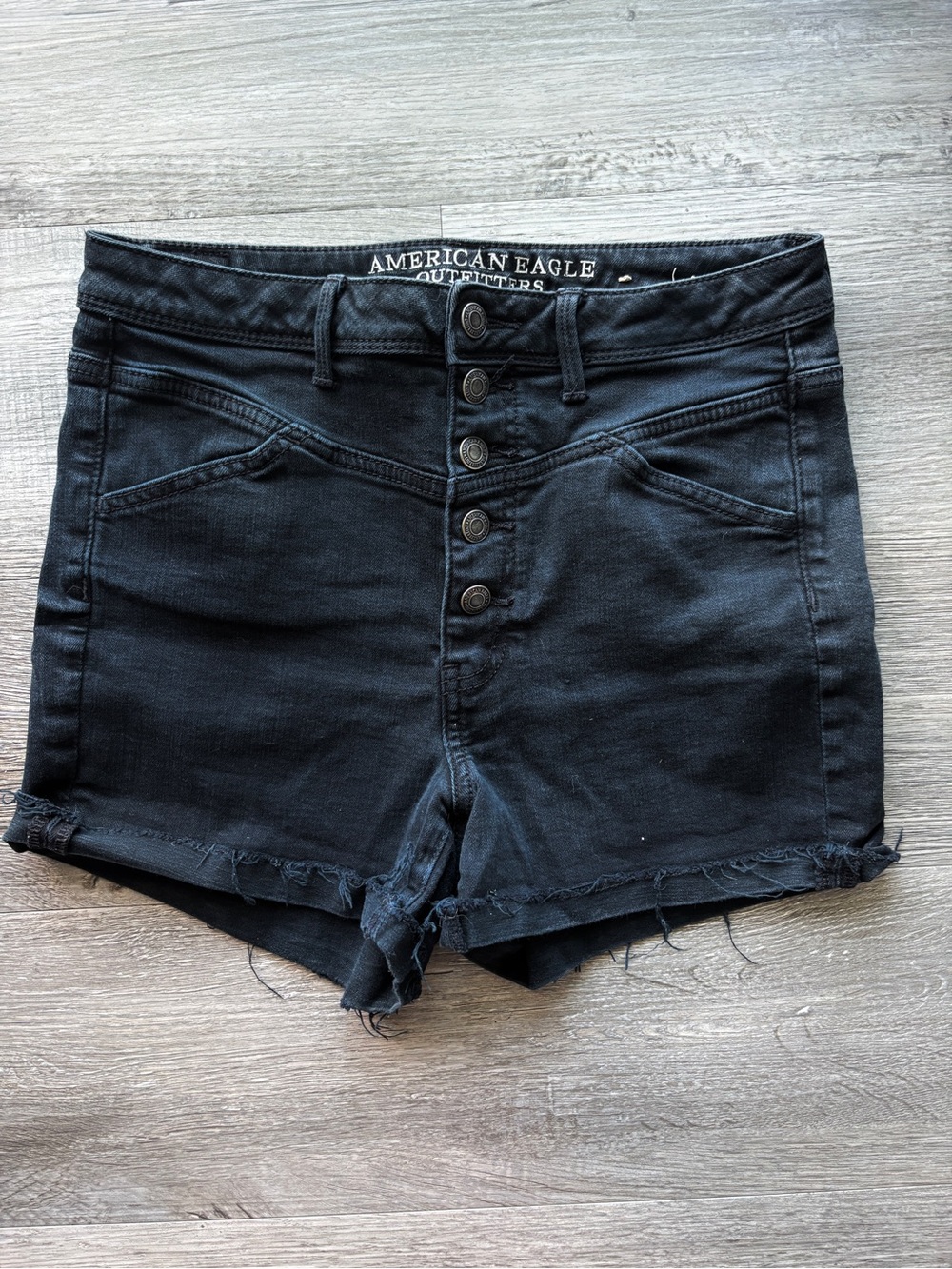 American Eagle Outfitters Black High-Rise Button-Fly Denim Shorts